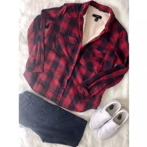Shearling oversized plaid button down